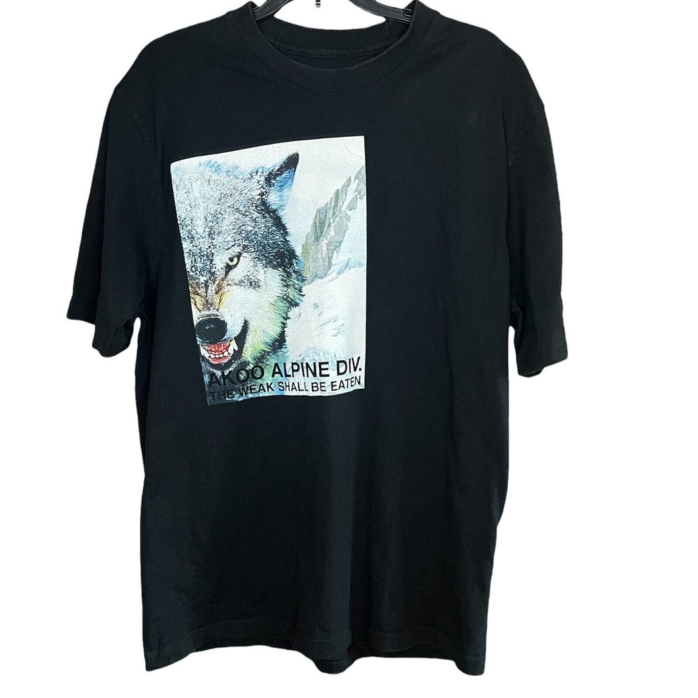 Akoo Mfg Co T-Shirt Tee Mens Size XL Graphic Wolf Print Black Short Sleeve